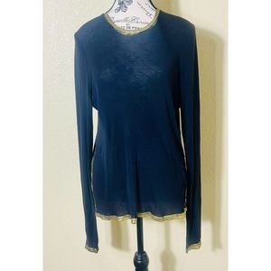 Zadig & Voltaire Black Translucent Long Sleeved Blouse Gold Trim Medium Paris